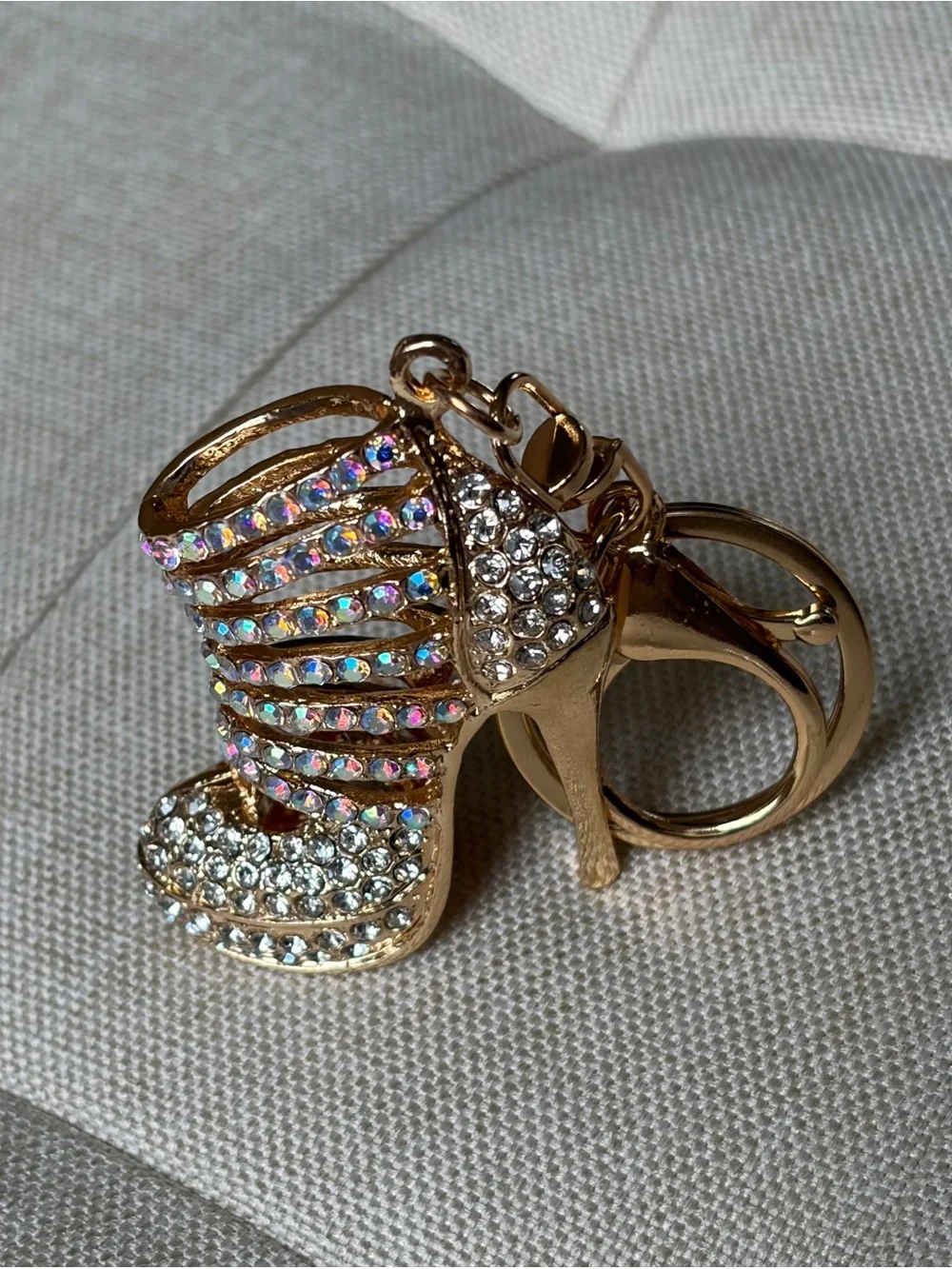 Gold Iridescent Crystal High Heel Keychain Charm - Bling Accent
